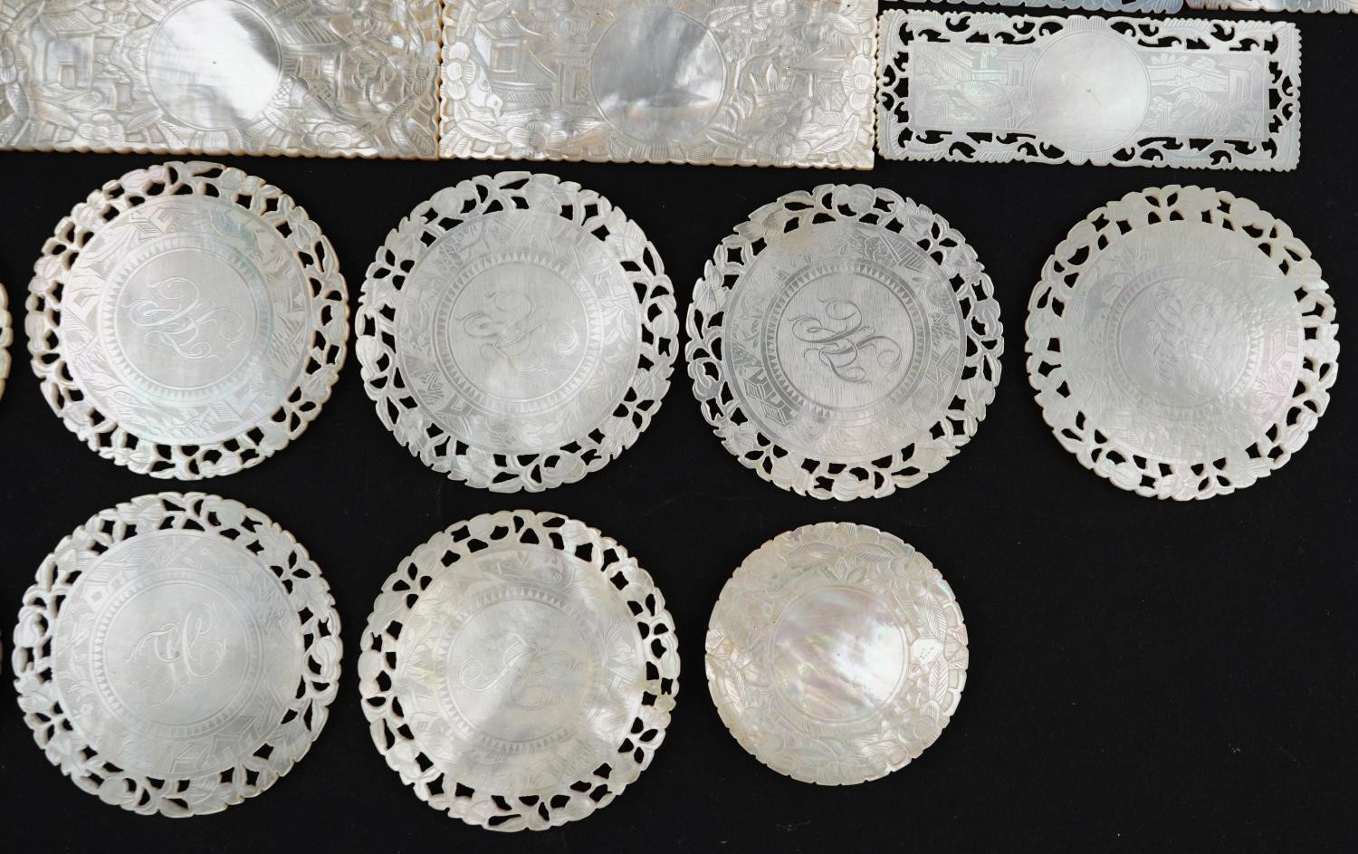 Good collection of Chinese Canton mother of pearl gaming counters including examples finely and - Image 11 of 19