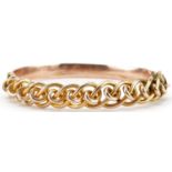 9ct rose gold openwork hinged bangle, 7cm wide, 13.7g