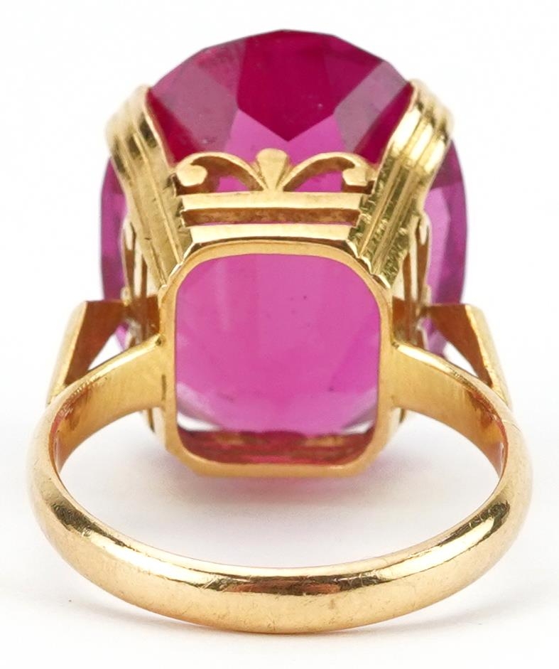 Chinese 22K gold ruby ring with openwork setting, character marks around the band, the ruby - Image 2 of 5