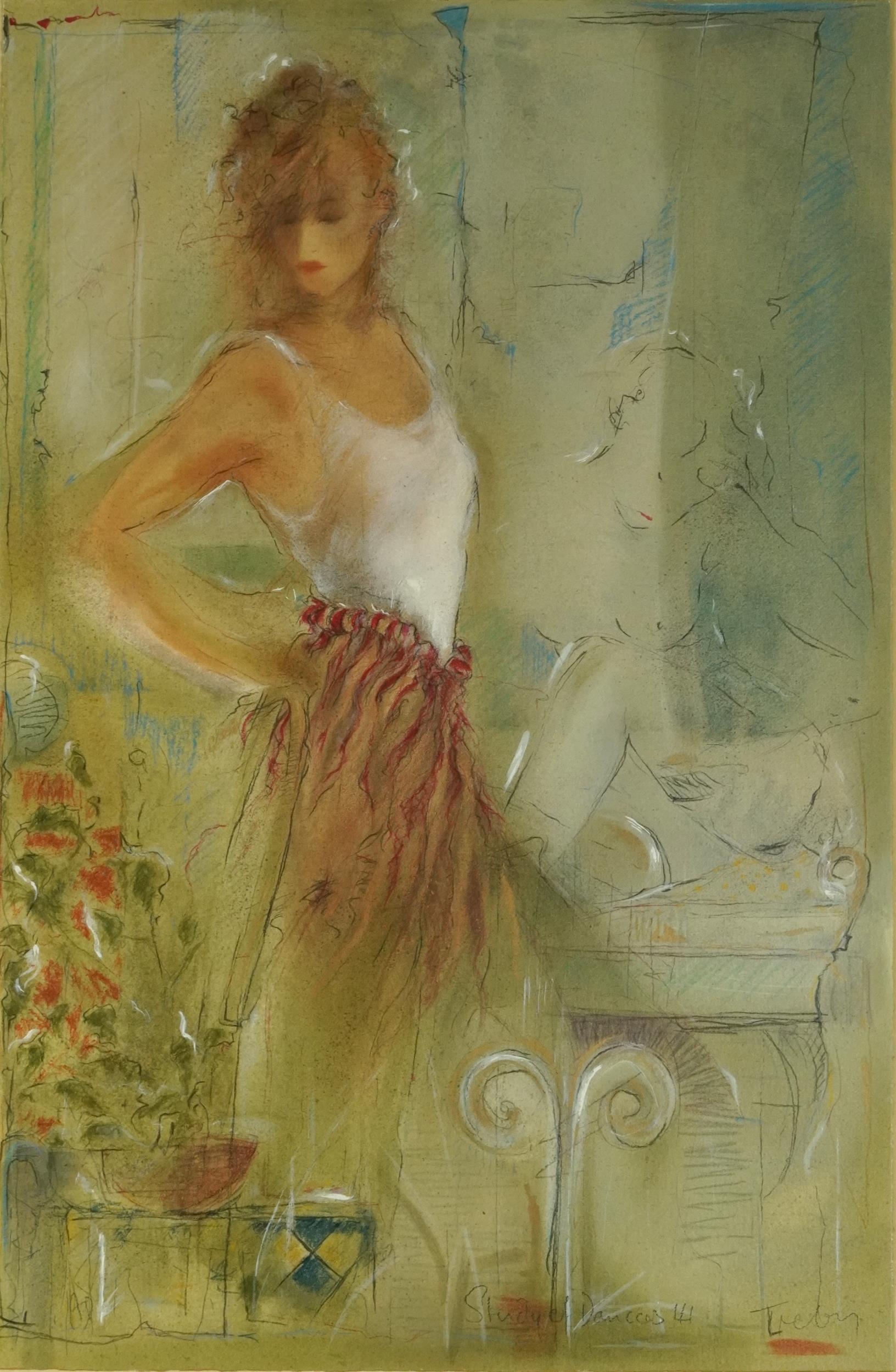 Janet Treby - Portrait of a female, heightened pastel on card, labels verso, mounted, framed and