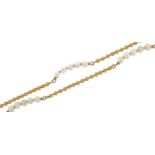 9ct gold and seed pearl ball link necklace, 39cm in length, 5.2g