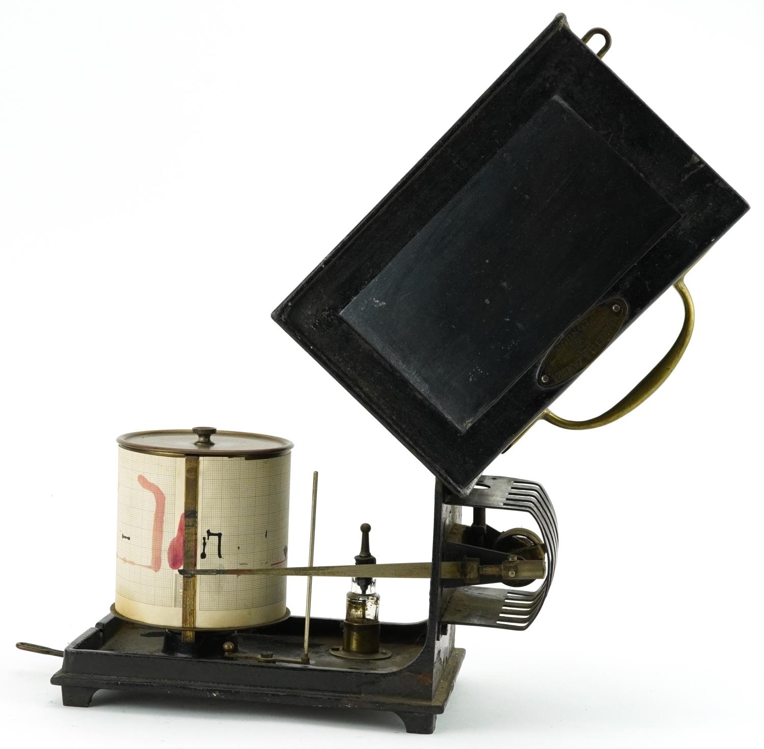 Negretti & Zambra barograph housed in a metal case with glass panel, 25.5cm wide - Image 2 of 6