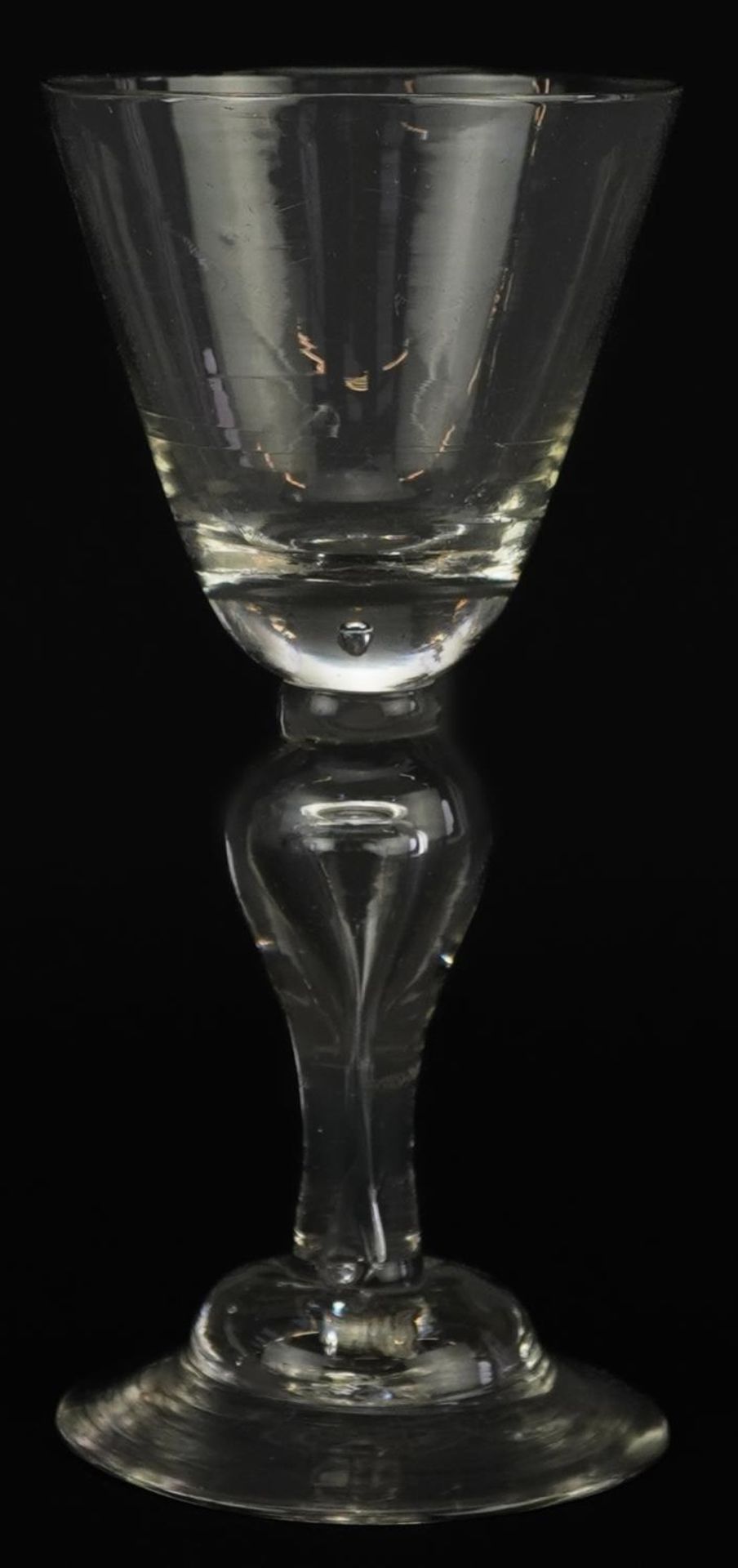 18th century wine glass with baluster stem, 14cm high