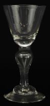 18th century wine glass with baluster stem, 14cm high