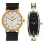 Two ladies quartz wristwatches comprising Bulova set with clear stones and Longines Presence, the