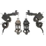 Pair of Chinese iron dragon wall lantern wall sculptures, each dragon 200cm in length