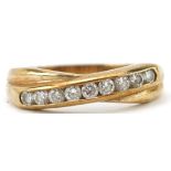 9ct gold cubic zirconia crossover half eternity ring, size O, 2.1g