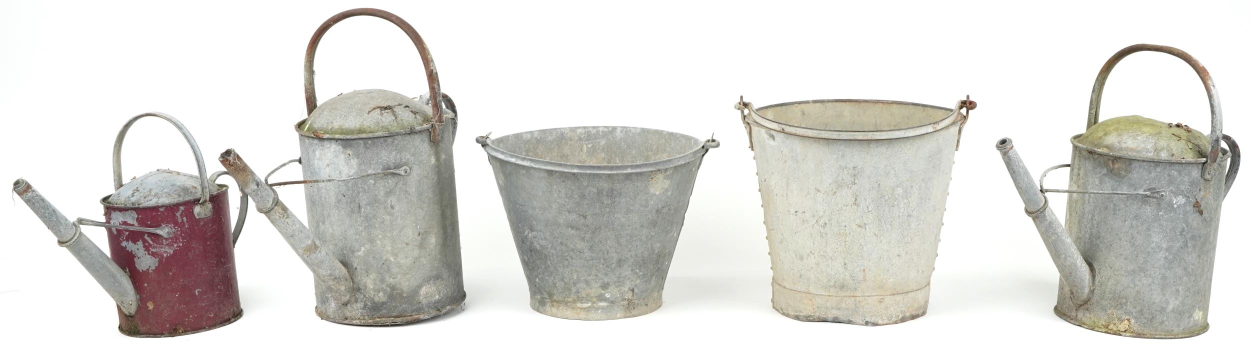 Agricultural interest galvanised steel comprising two buckets with swing handles and three