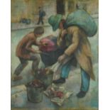 Attributed to Norman Cornish - Street life, post-war British oil on canvas, inscribed verso, framed,