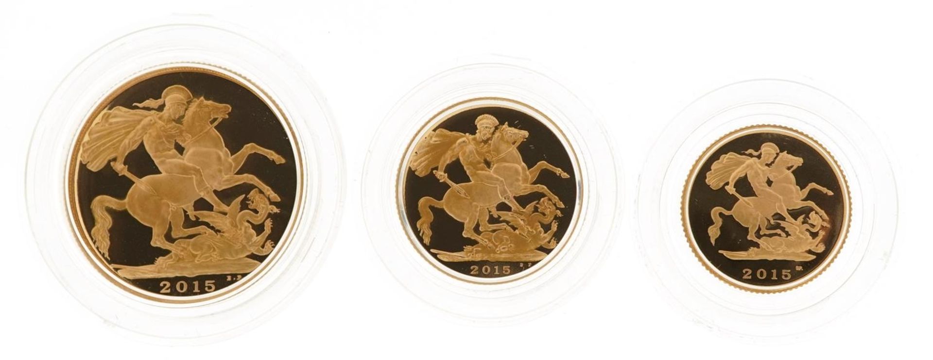 Elizabeth II 2015 sovereign Three-Coin Premium set by The Royal Mint comprising double sovereign, - Bild 2 aus 4