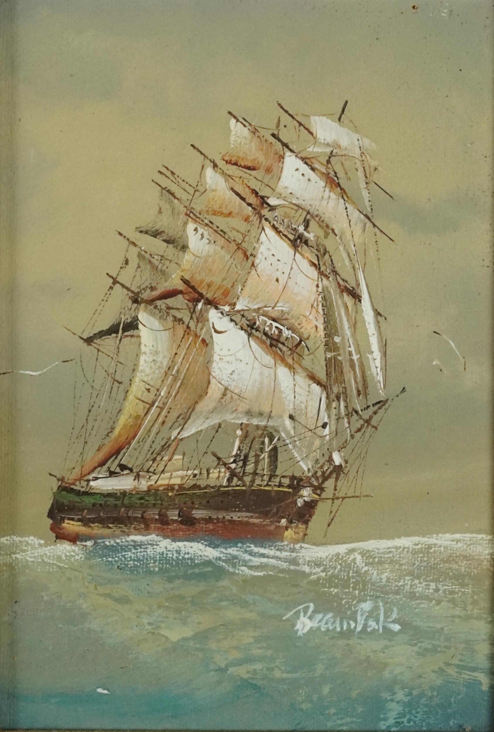 Men-O-War, three naval interest oil on boards including two signed R Bramley and Winson, each - Image 11 of 14