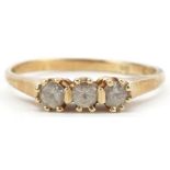 14ct gold white spinel three stone ring, size M, 1.9g
