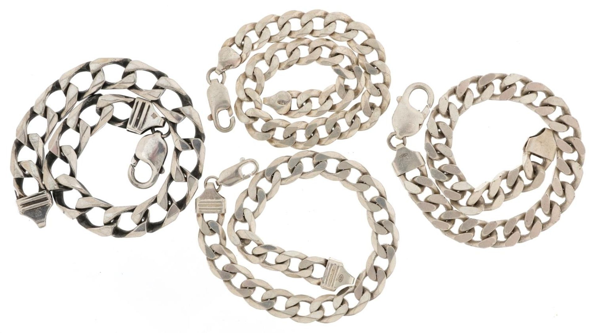 Four silver curb link bracelets, the largest 22cm in length, total 109.2g - Image 2 of 3