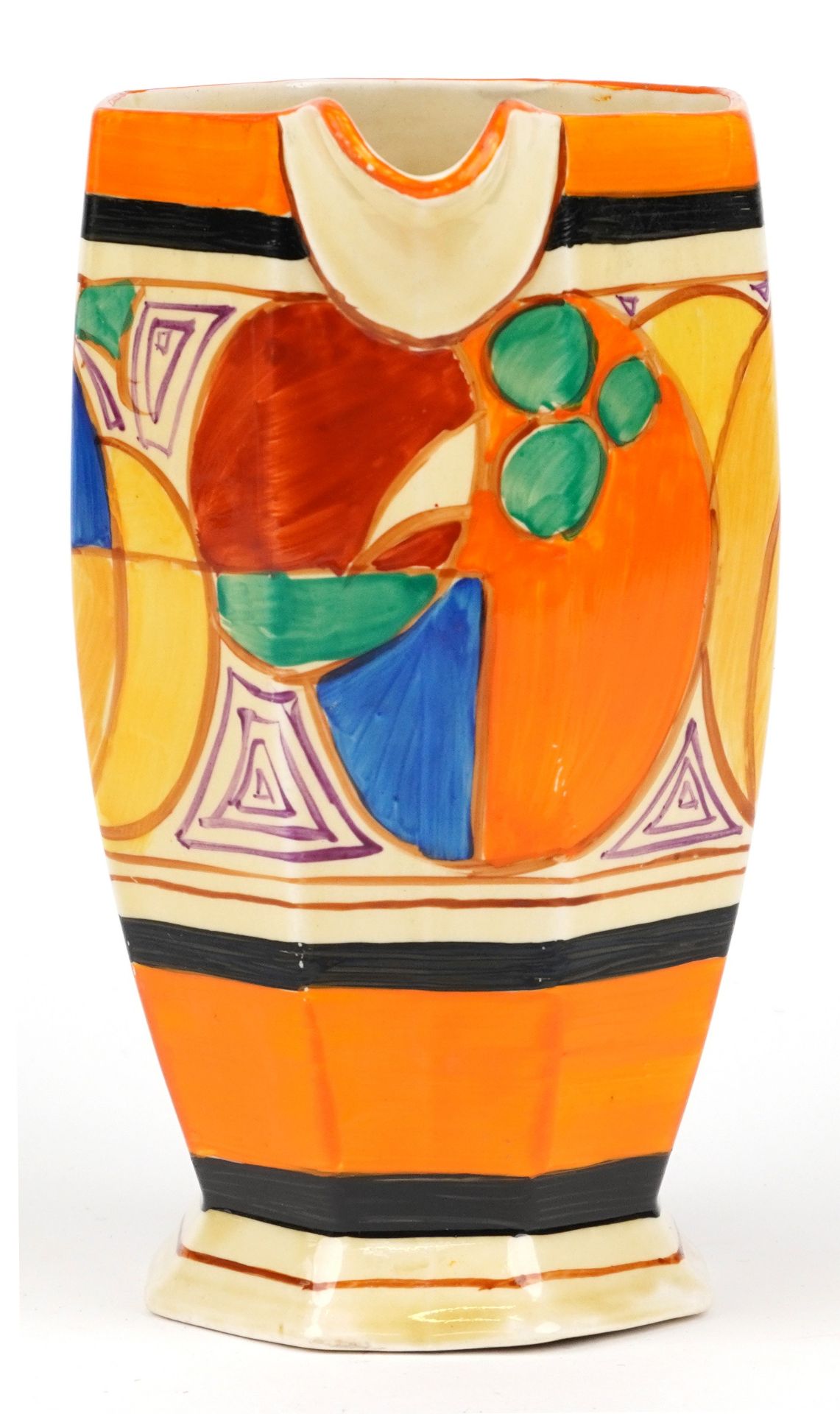Clarice Cliff, Art Deco Fantastique Bizarre water jug with octagonal body hand painted in the - Bild 5 aus 8