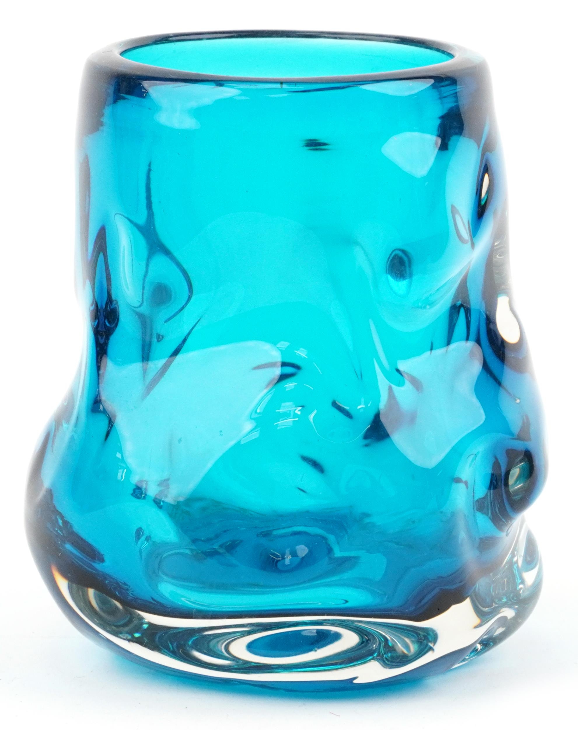 Geoffrey Baxter for Whitefriars, knobbly glass vase in kingfisher blue, 22.5cm high