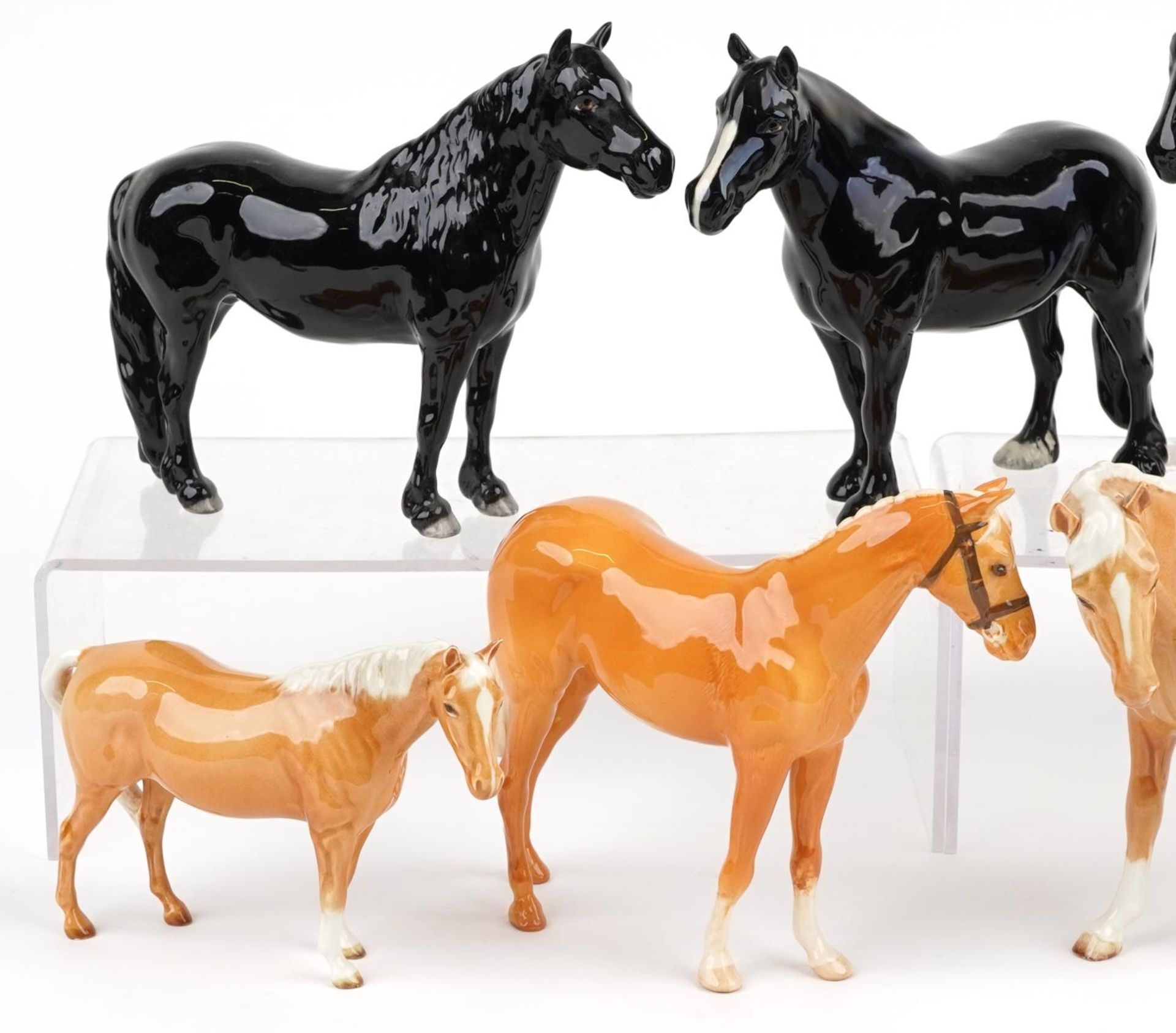 Seven Beswick horses and foals including four tan examples, the largest 22cm in length - Image 2 of 4