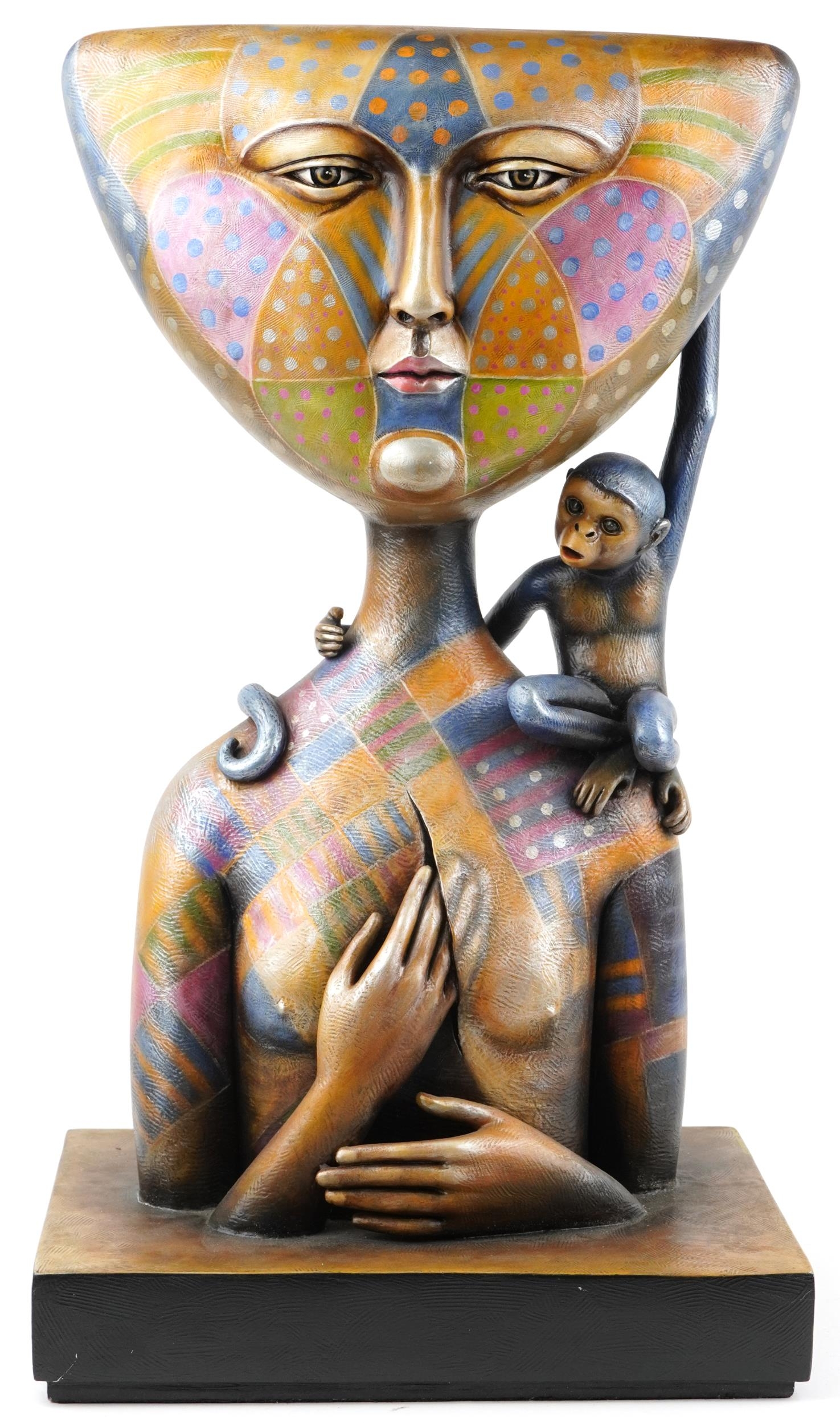 Sergio Bustamante, contemporary hand painted fibre glass sculpture of a nude female with monkey, The - Image 2 of 5