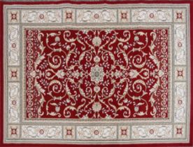 Rectangular red and cream ground floral rug, 230cm x 160cm