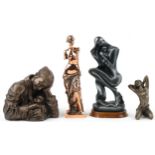 Classical and decorative figures including a bronzed statue of Mona Lisa and a Modernist sculpture