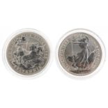 Two Elizabeth II Britannia one ounce fine silver two pounds comprising dates 1998 and 1999