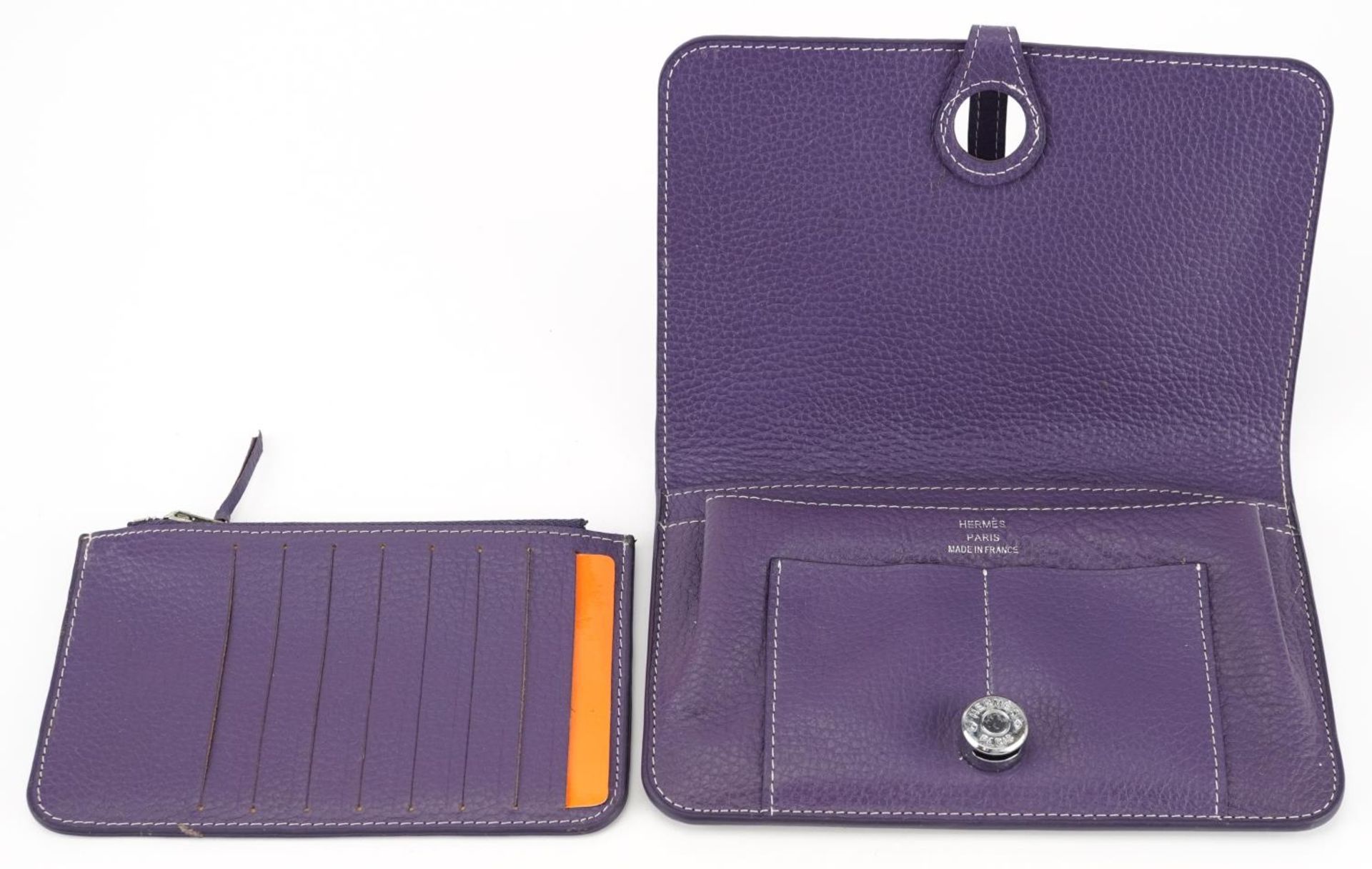 Hermes, French purple leather clutch purse with cardholder, dust bag and box, the clutch bag 19. - Image 4 of 6