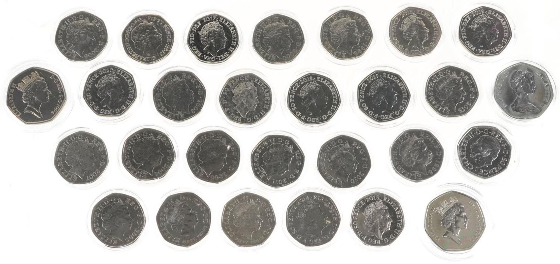 Twenty eight Elizabeth II fifty pence pieces, various designs including Scouts Be Prepared, London - Bild 4 aus 6