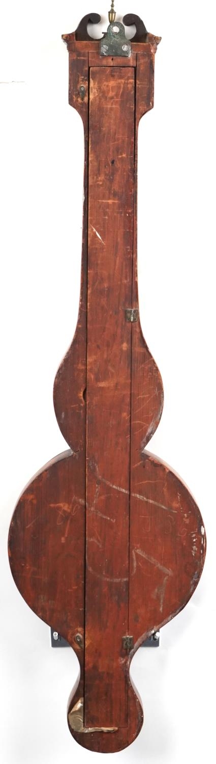 19th century inlaid mahogany banjo barometer and thermometer with silvered dials, one engraved - Image 3 of 4