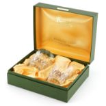Pair of Harrods crystal glasses housed in a fitted box, each glass 8cm high