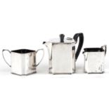 Marples, Wingfield & Wilkins of Sheffield, Art Deco silver plated three piece square section tea set