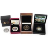 Four silver proof coins including 2005 Nelson and Napoleon crown, 2011 Prince William and