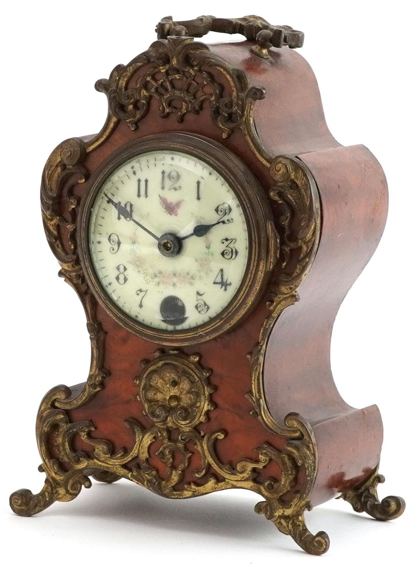 Lenzkirch, German walnut mantle clock with gilt metal foliate mounts and circular enamelled dial