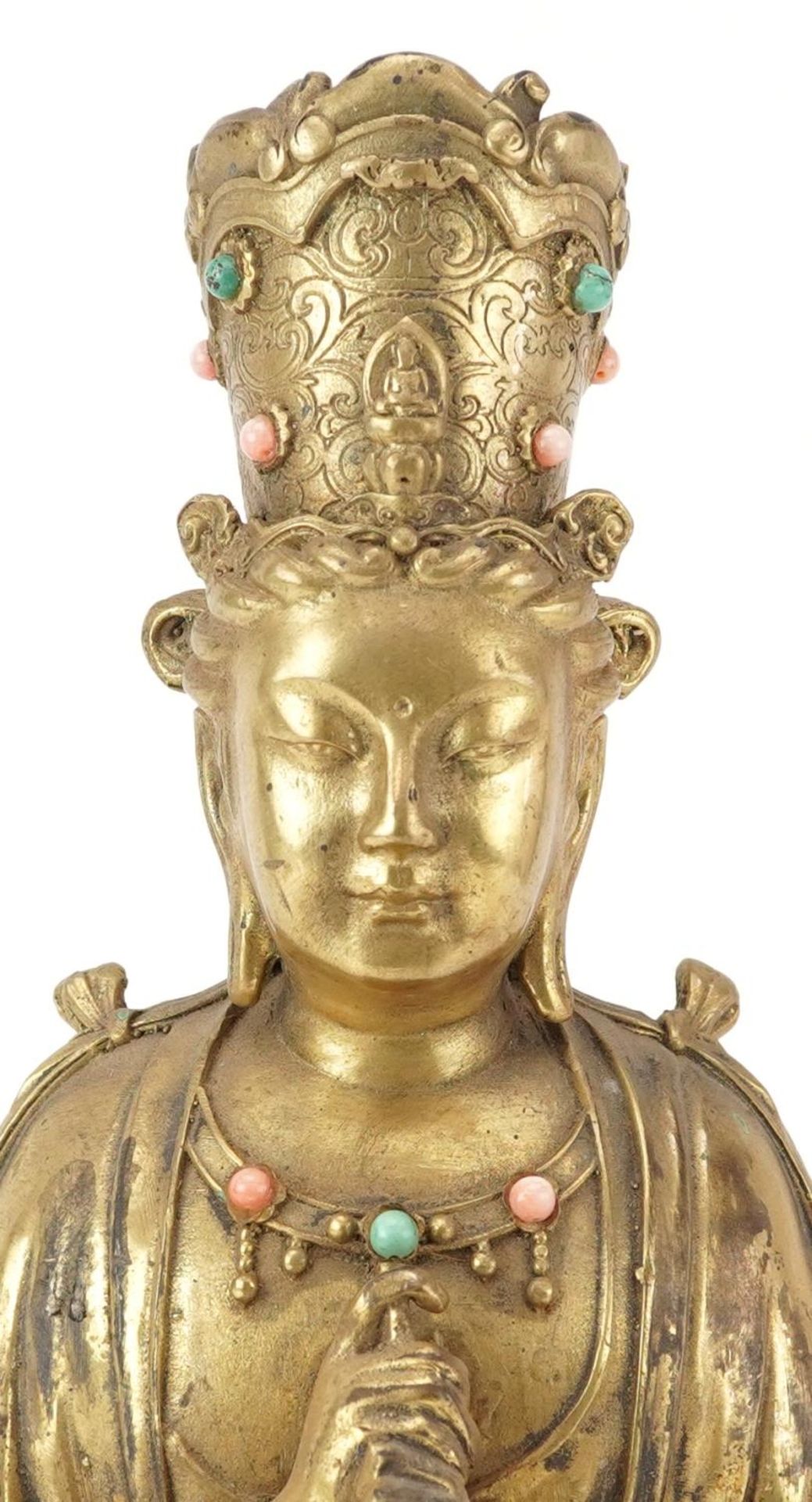 Chino Tibetan gilt bronze figure of jewelled Buddha, 29cm high - Image 2 of 7