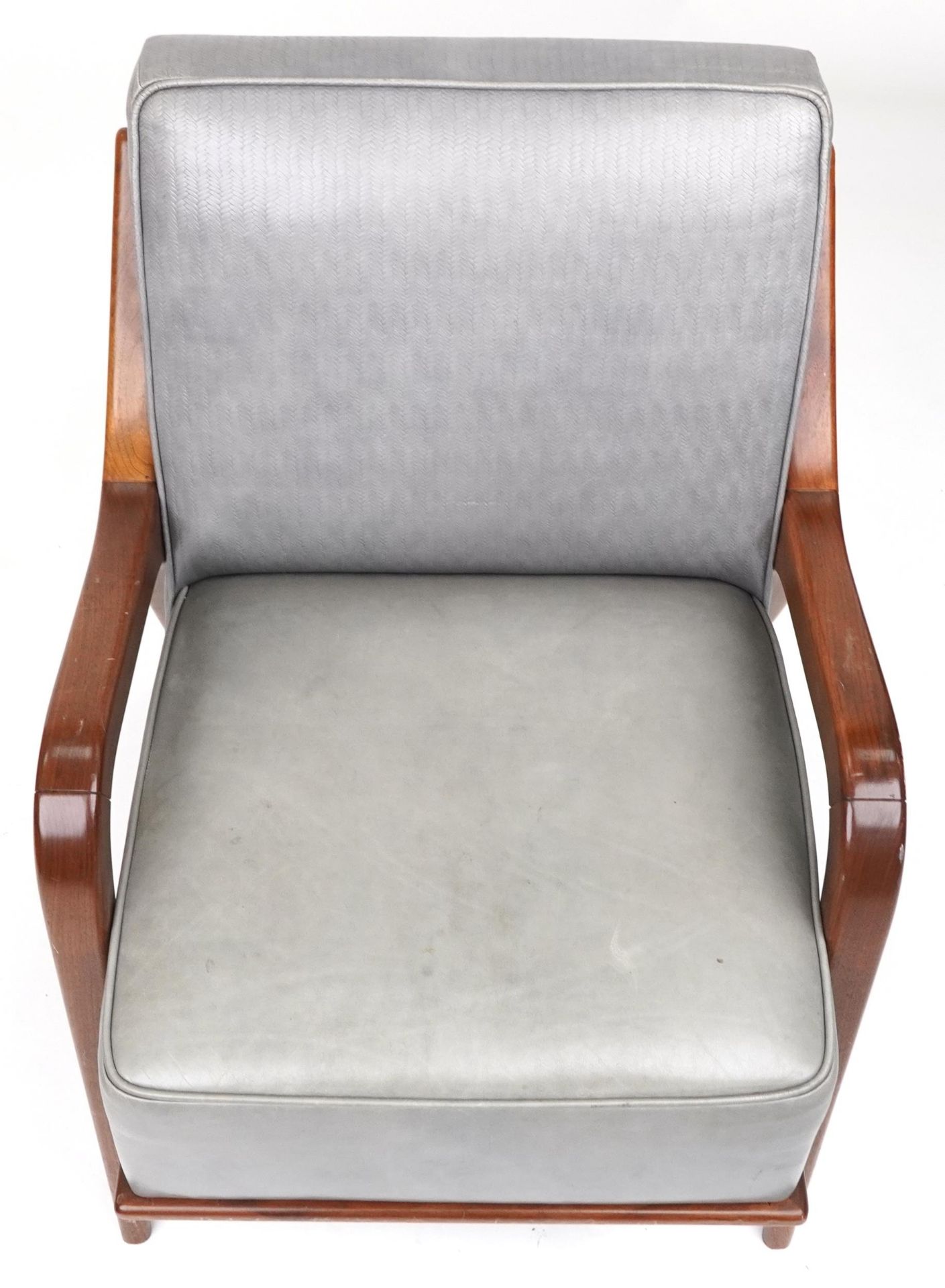 Scandinavian design hardwood lounge chair having a bluish grey upholstered back and seat, 86cm H x - Bild 3 aus 4