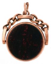 Victorian 9ct rose gold bloodstone and carnelian spinner fob, Birmingham 1898, 2.5cm high, 6.2g