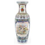 Large Chinese porcelain vase decorated with birds of paradise amongst flowers in landscapes, 62cm