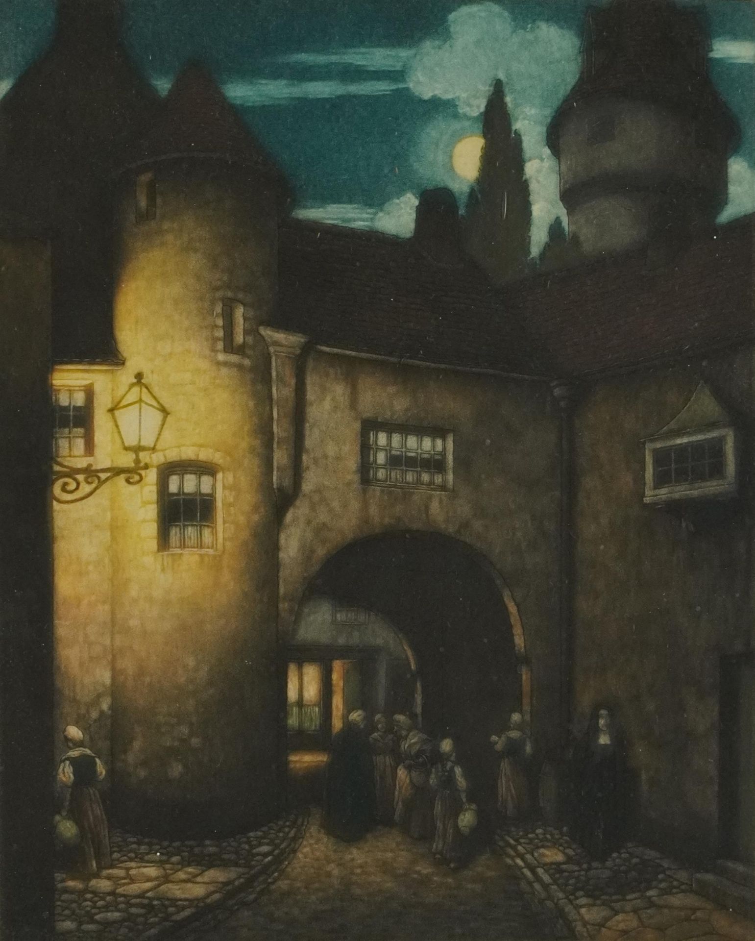 F Marriott - Venice and Bruges, matched pair of pencil signed hand coloured etchings, labels - Image 6 of 10