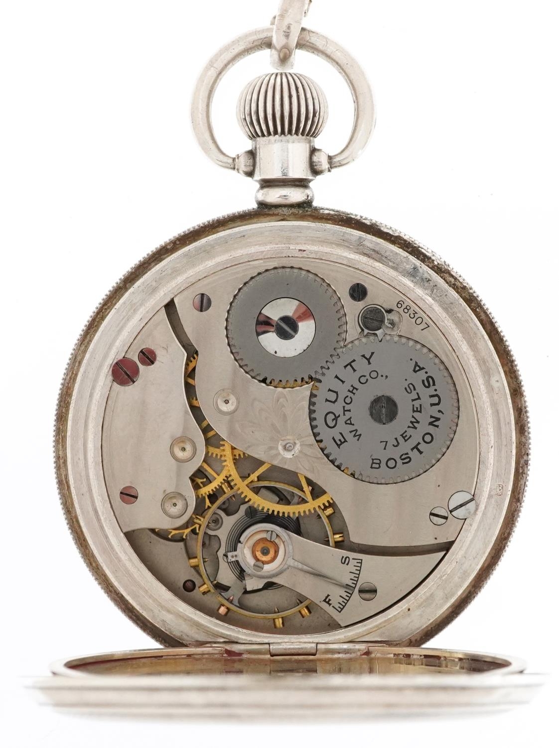 Equity Watch Co, George V gentlemen's silver keyless full hunter pocket watch having enamelled and - Image 5 of 7