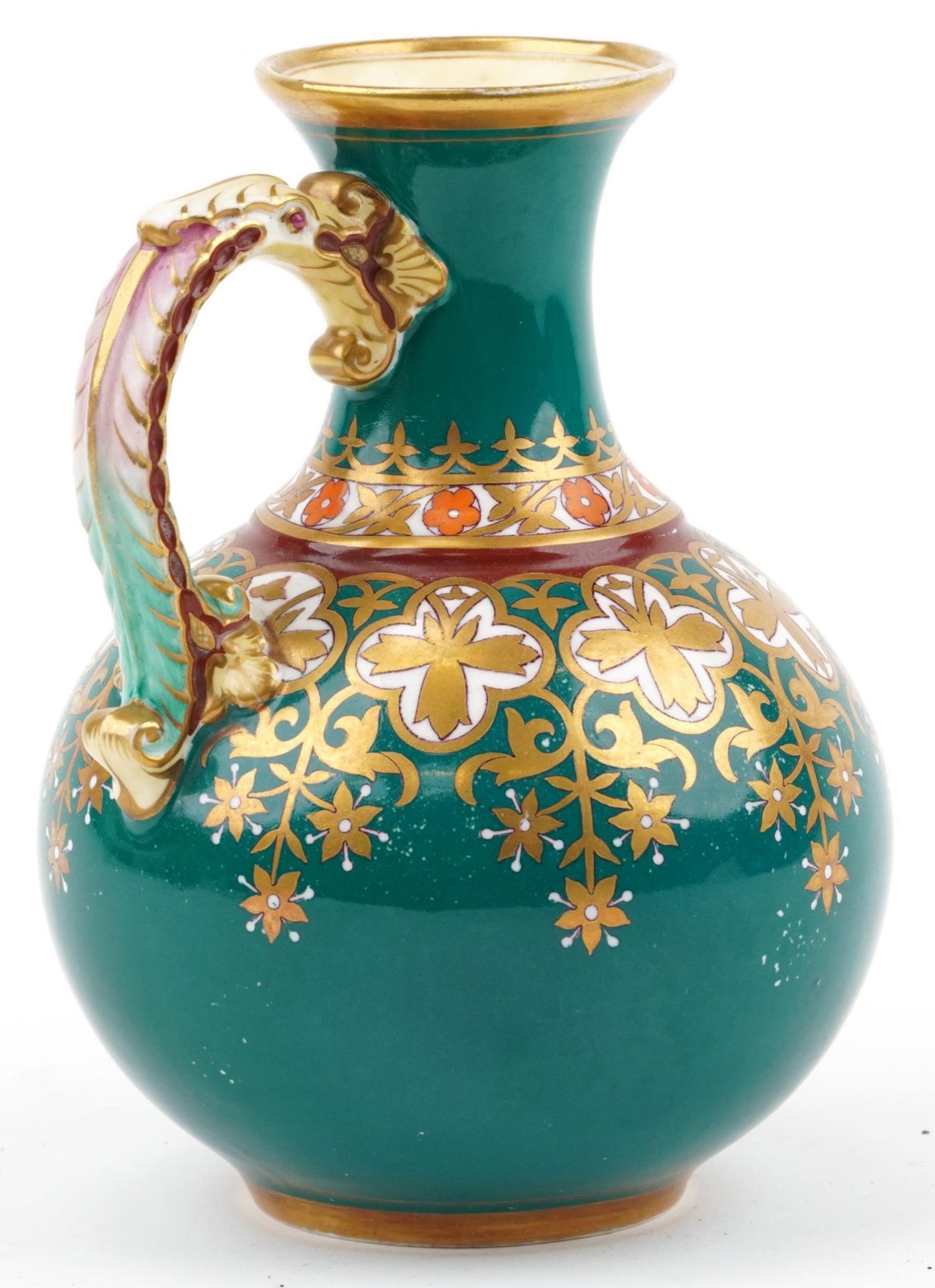 Attributed to Samuel Allcock & Sons, Victorian Gothic Revival handled jug gilded with stylised - Bild 2 aus 3