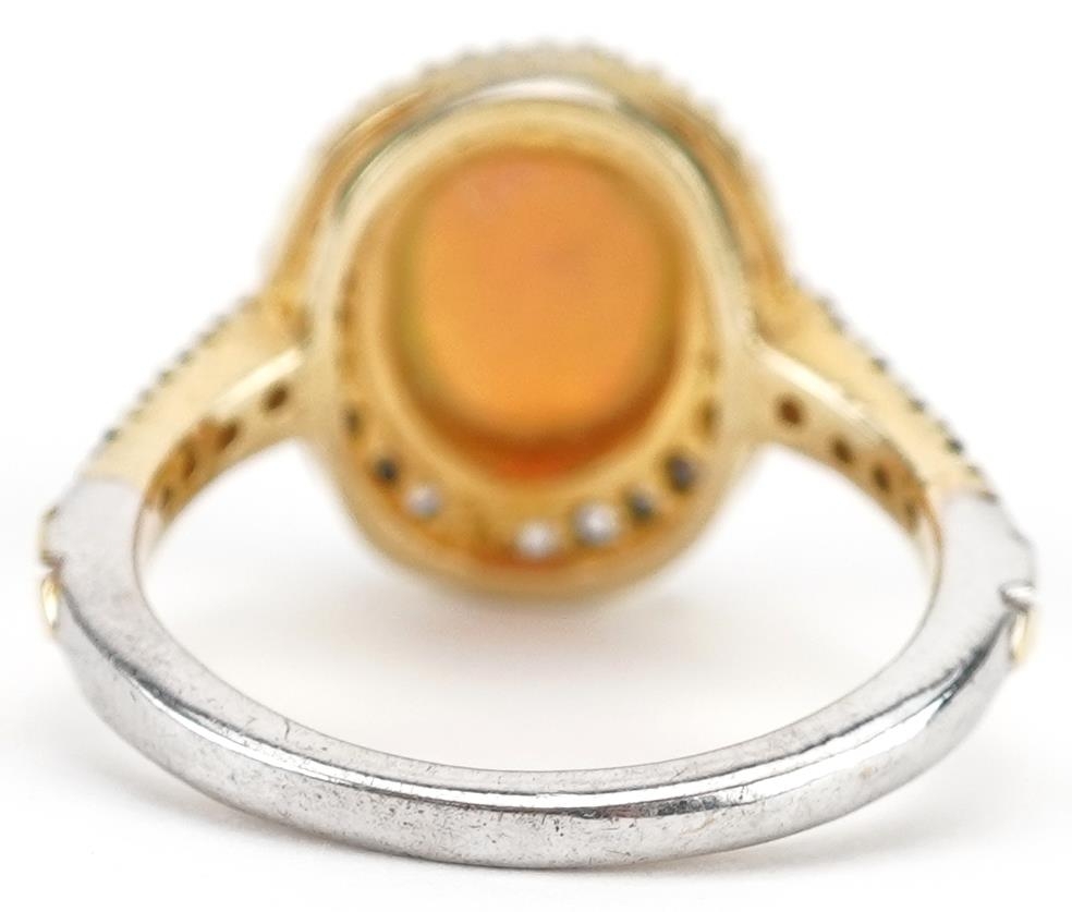 Silver gilt cabochon opal and diamond cluster ring with diamond set shoulders, total diamond - Image 2 of 3