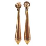 Pair of Victorian gold drop earrings with screw backs, test as 9ct gold, indistinct marks, each