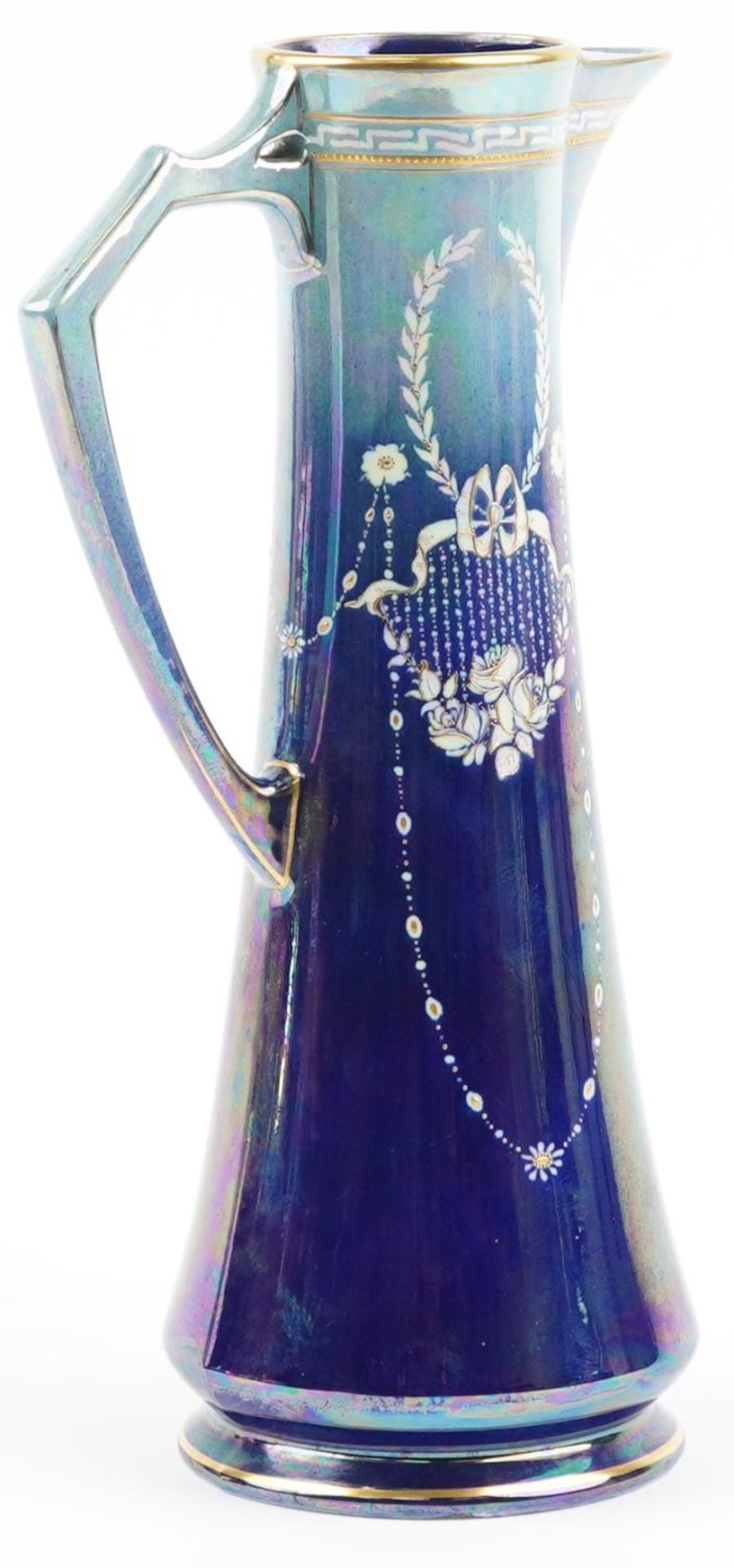 Walter Slater for Shelley, early 20th century lustre jug gilded and decorated with flowers and - Bild 3 aus 4