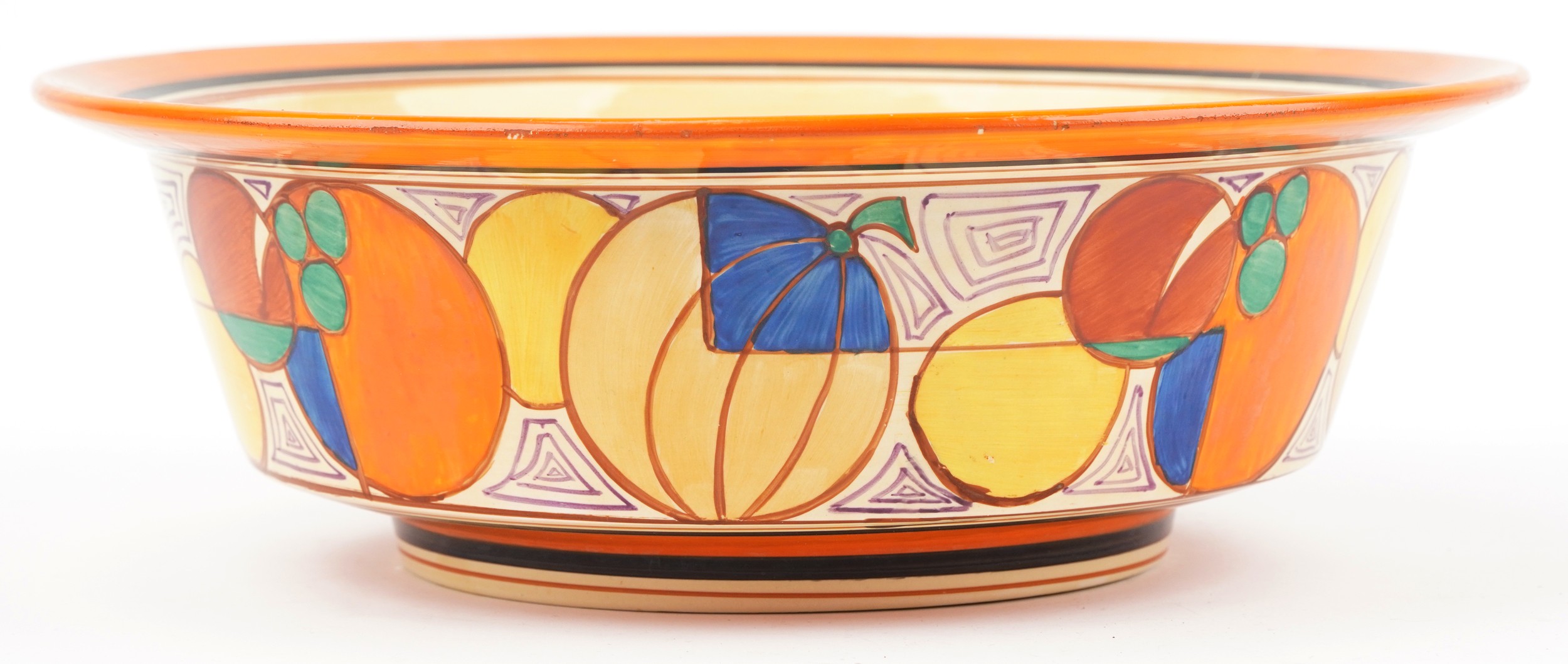 Clarice Cliff, large Art Deco Fantastique Bizarre Tolphin wash bowl hand painted in the melon - Image 2 of 7