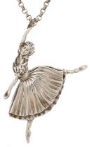 D H Phillips Ltd, silver pendant in the form of a ballerina on a silver Belcher link necklace, 7.5cm