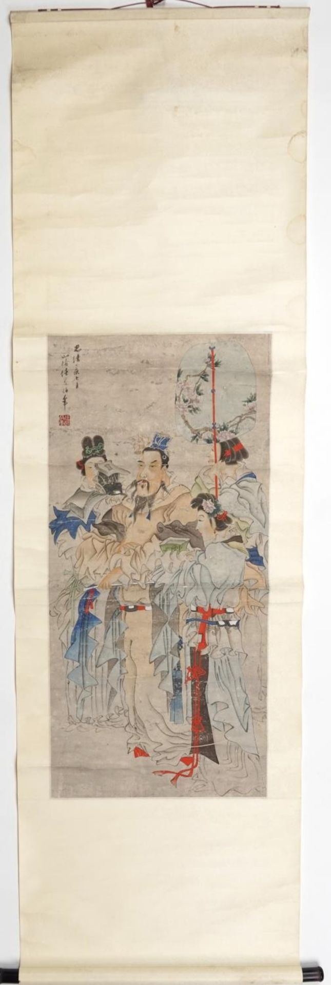 Manner of Ren Bonian - Master served by his maid, Chinese ink and watercolour wall hanging scroll - Bild 2 aus 4