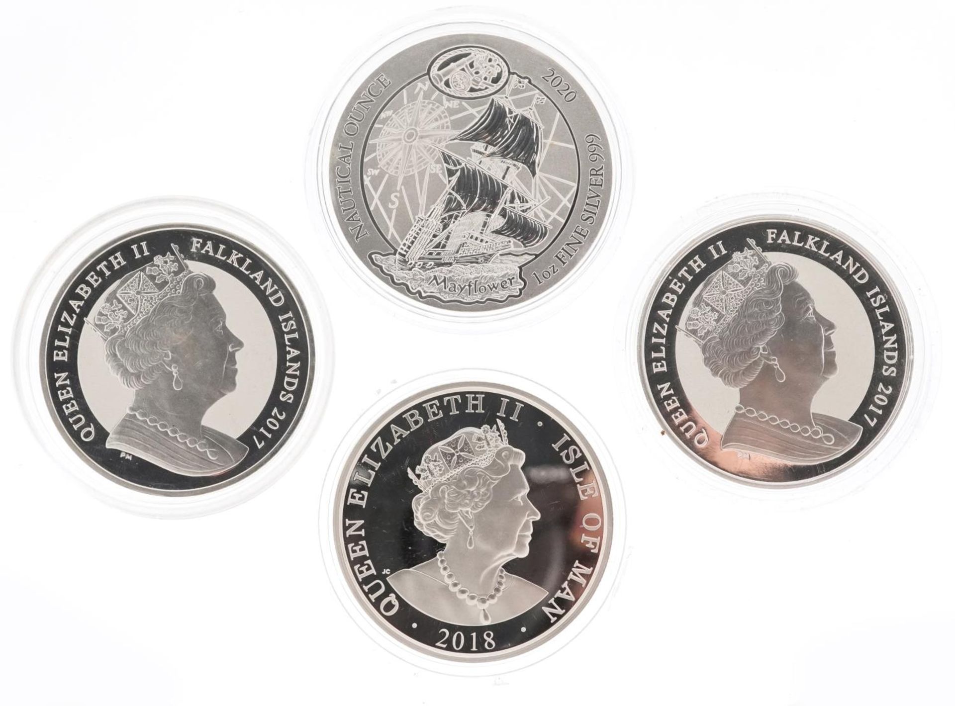 Four one ounce silver proof coins including two Britannia crowns and Republic of Rwanda example - Image 2 of 2