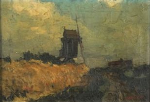 Landscape with windmill, 19th century European Impressionist oil on canvas bearing an indistinct