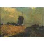 Landscape with windmill, 19th century European Impressionist oil on canvas bearing an indistinct