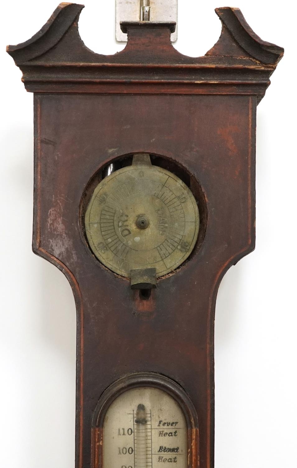 Three 19th century mahogany wall barometers with thermometers, one with enamelled plaque, - Image 3 of 15