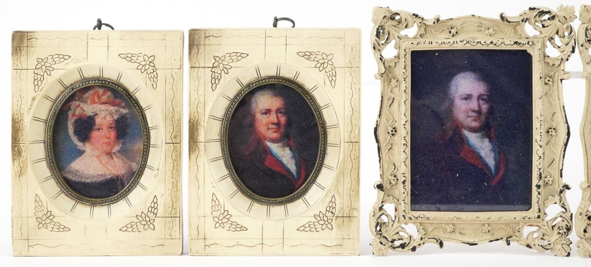 Three pairs of portrait miniatures including a pair housed in ebonised frames, the largest overall - Bild 2 aus 6