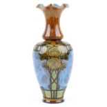 Eliza Simmance for Royal Doulton, Art Nouveau stoneware vase hand painted with fruit and leaves,